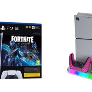 PS5 Slim Digital Console Bundle: Fortnite Cobalt Edition + Dobe TP5-3557 Multifunctional Cooling Stand